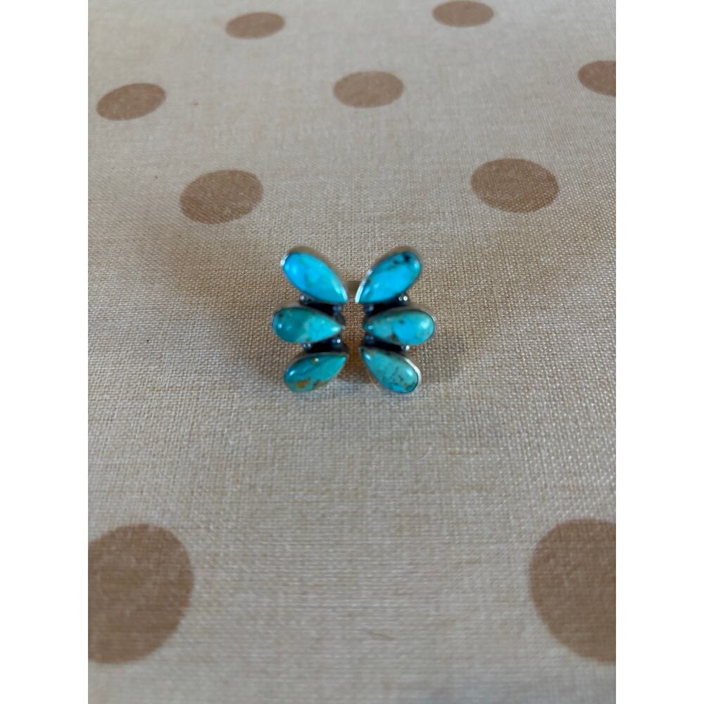 Mojave Turquoise Cluster Bypass Ring Sterling Silver Southwestern Statement Ring - Picture 4 of 9